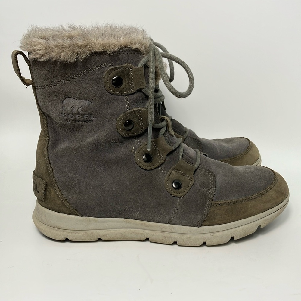 Sorel Ladies 5 Explorer Joan Waterproof‎ Gray Winter Suede Booties size 8 snow